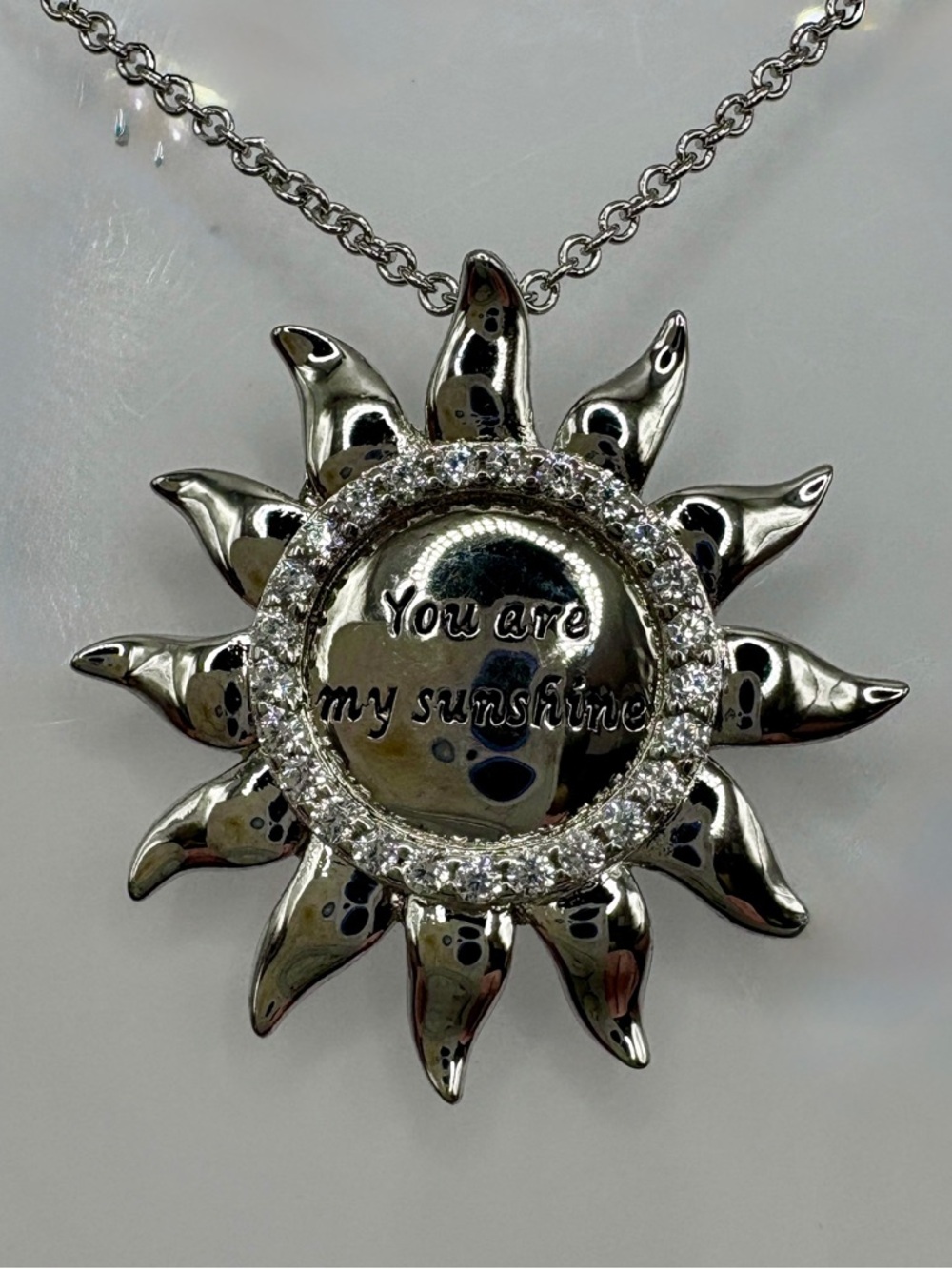 Sterling Silver 925 CZ “You Are My Sunshine” Pendant Necklace w/ Poem Card 18”
